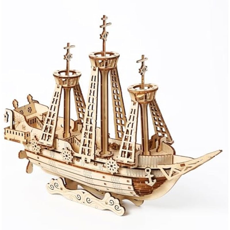3D Wooden Puzzle for Adults, 3D Puzzle Model Pirate Ship Mechanical Model Kit Sailing Ship Building, Vintage Boat Series Construction Craft Set, DIY Home Decorations Gifts 180 Pieces - Image 1